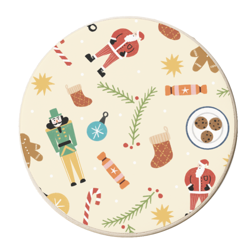 Cute Illustrated Christmas Xmas Festive Pattern Design - personalised beer coaster by AbiGoLucky