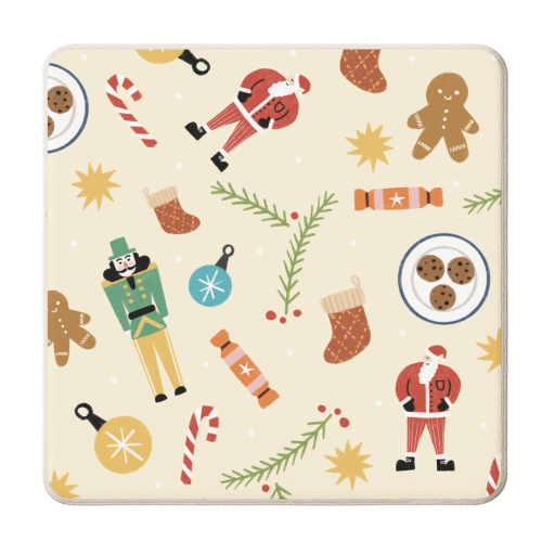 Cute Illustrated Christmas Xmas Festive Pattern Design - personalised beer coaster by AbiGoLucky