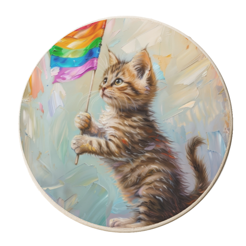 Cute Kitty holding flag - personalised beer coaster by DejaReve