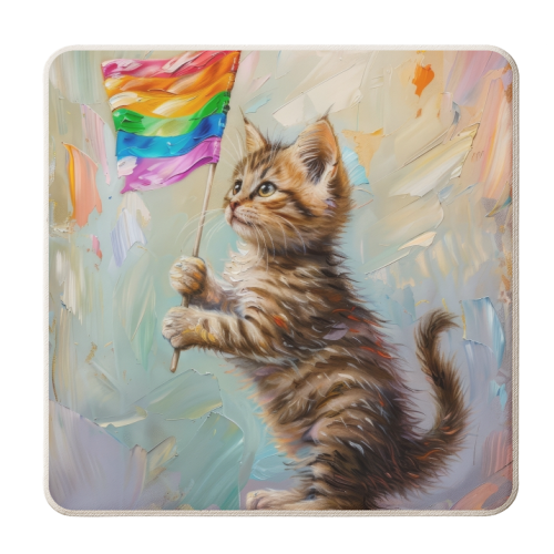 Cute Kitty holding flag - personalised beer coaster by DejaReve