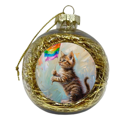 Cute Kitty holding flag - xmas bauble by DejaReve