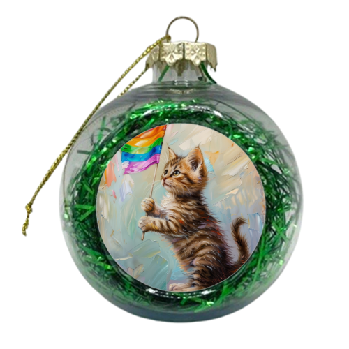 Cute Kitty holding flag - xmas bauble by DejaReve