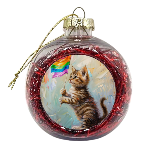 Cute Kitty holding flag - xmas bauble by DejaReve