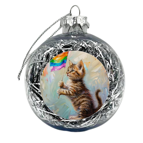 Cute Kitty holding flag - xmas bauble by DejaReve