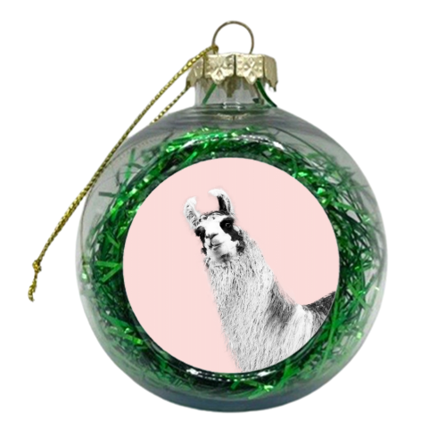 Cute Llama Blush Black & White #1 #wall #art - xmas bauble by Anita Bella Jantz