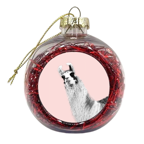 Cute Llama Blush Black & White #1 #wall #art - xmas bauble by Anita Bella Jantz