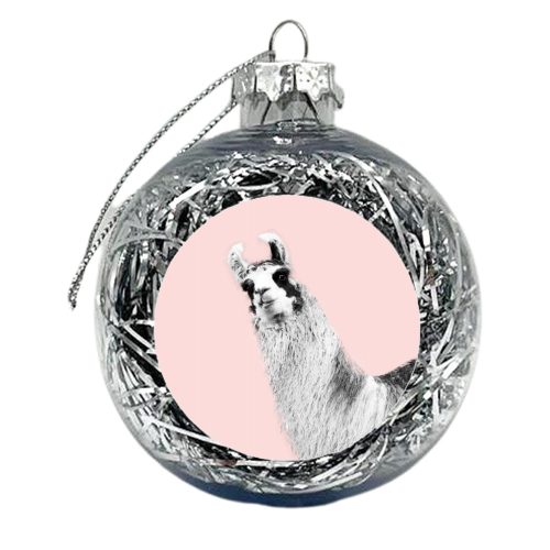 Cute Llama Blush Black & White #1 #wall #art - xmas bauble by Anita Bella Jantz