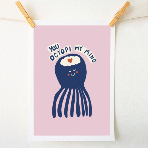 Cute Octopus Love - A1 - A4 art print by Giddy Kipper