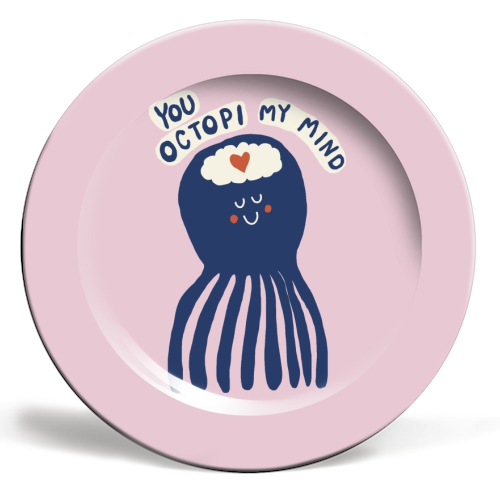 Cute Octopus Love - ceramic dinner plate by Giddy Kipper