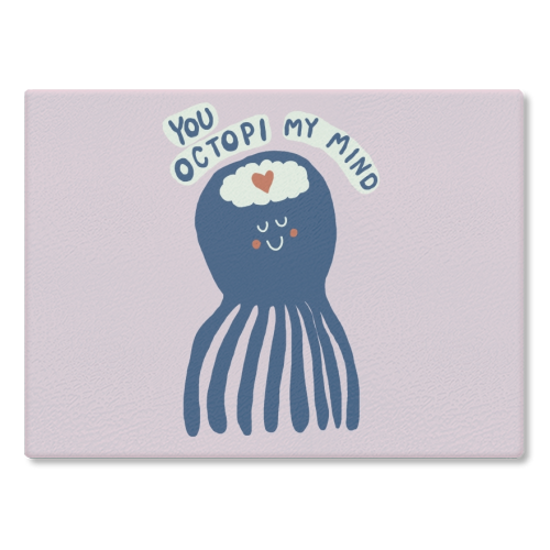 Cute Octopus Love - glass chopping board by Giddy Kipper