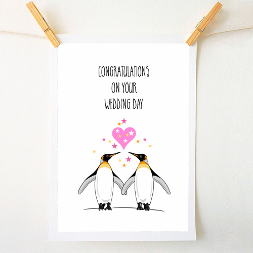 Cute Penguin Wedding Design - A1 - A4 art print by Adam Regester