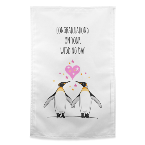 Cute Penguin Wedding Design - funny tea towel by Adam Regester