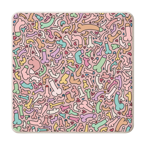 Cute pink penis pastel - personalised beer coaster by andrea zuza