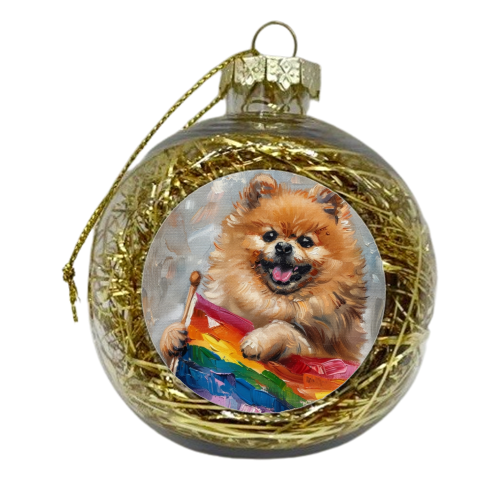 Cute Puppy Celebrating - xmas bauble by DejaReve