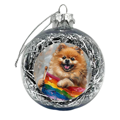 Cute Puppy Celebrating - xmas bauble by DejaReve