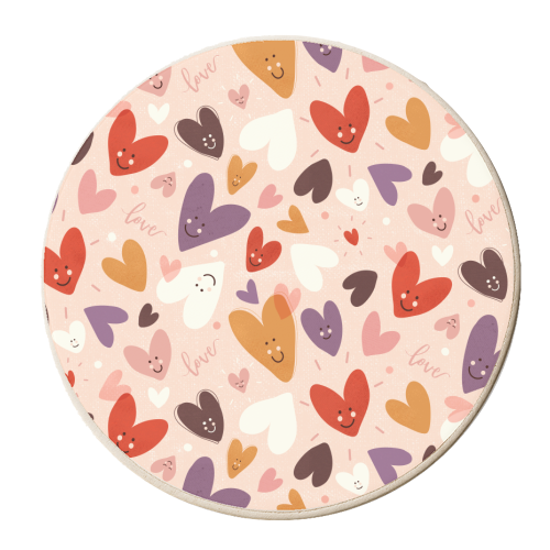 Cute Smiling Hearts Pattern - personalised beer coaster by Ania Wieclaw