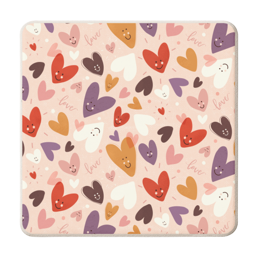 Cute Smiling Hearts Pattern - personalised beer coaster by Ania Wieclaw