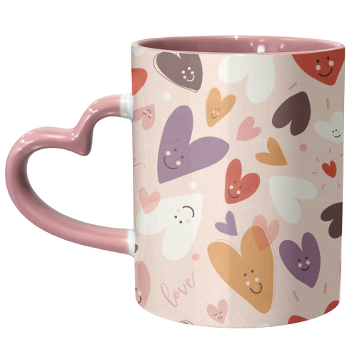Cute Smiling Hearts Pattern - unique mug by Ania Wieclaw
