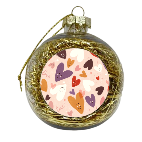 Cute Smiling Hearts Pattern - xmas bauble by Ania Wieclaw