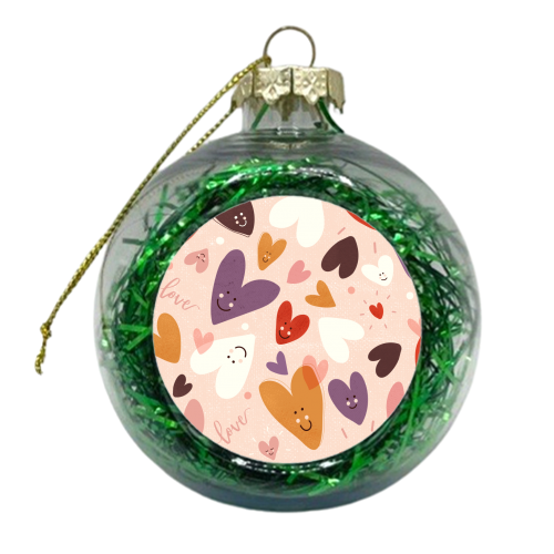 Cute Smiling Hearts Pattern - xmas bauble by Ania Wieclaw