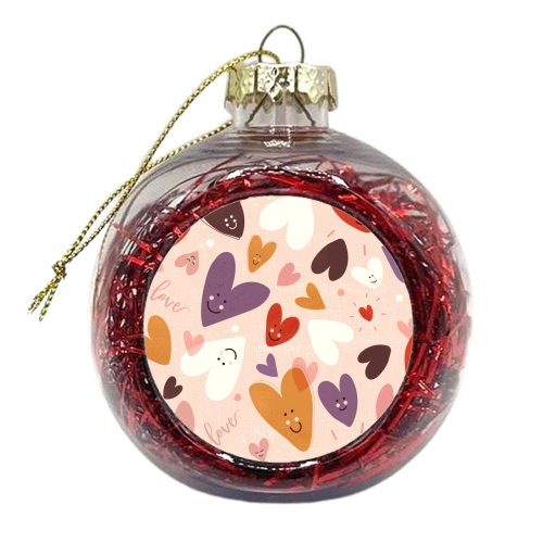 Cute Smiling Hearts Pattern - xmas bauble by Ania Wieclaw