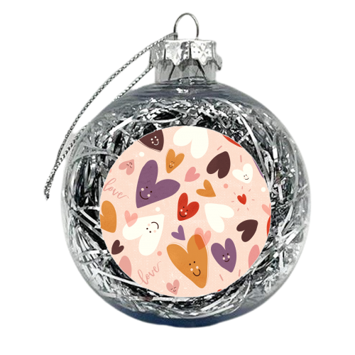 Cute Smiling Hearts Pattern - xmas bauble by Ania Wieclaw