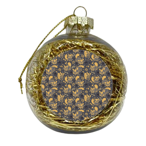 Cute Squirrel Pattern Gold and Black - xmas bauble by Claire Stamper