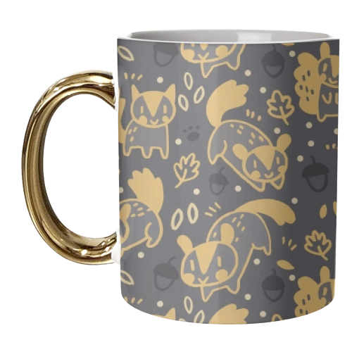 Cute Squirrel Pattern Gold and Black - unique mug by Claire Stamper