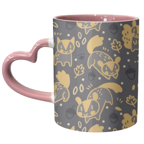 Cute Squirrel Pattern Gold and Black - unique mug by Claire Stamper