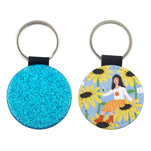 Cute sunflower girl - keyring by Katie Brookes