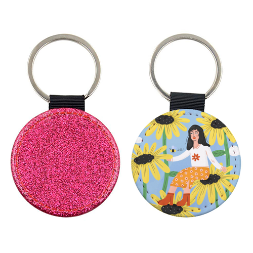 Cute sunflower girl - keyring by Katie Brookes
