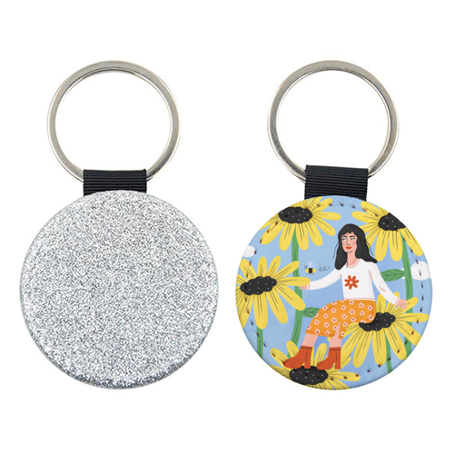 Cute sunflower girl - keyring by Katie Brookes
