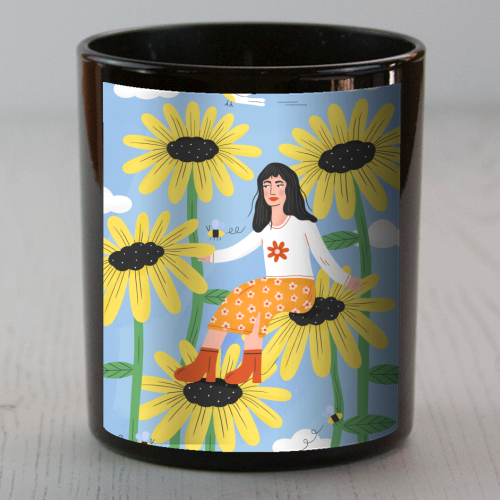 Cute sunflower girl - scented candle by Katie Brookes