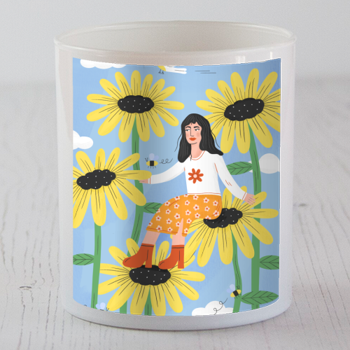 Cute sunflower girl - scented candle by Katie Brookes