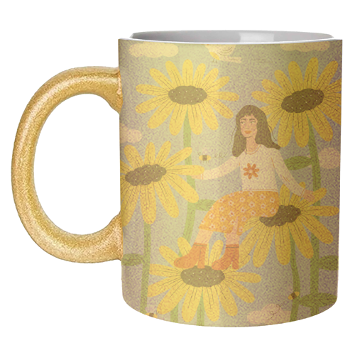 Cute sunflower girl - unique mug by Katie Brookes
