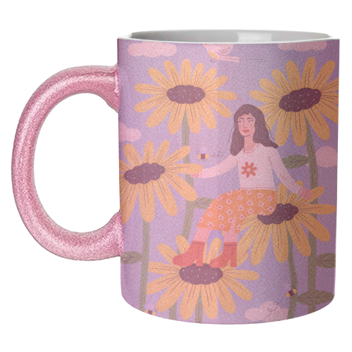 Cute sunflower girl - unique mug by Katie Brookes