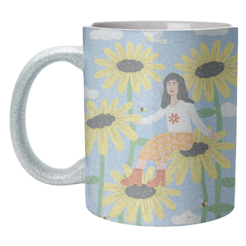 Cute sunflower girl - unique mug by Katie Brookes