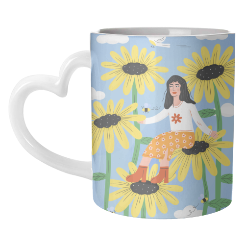 Cute sunflower girl - unique mug by Katie Brookes