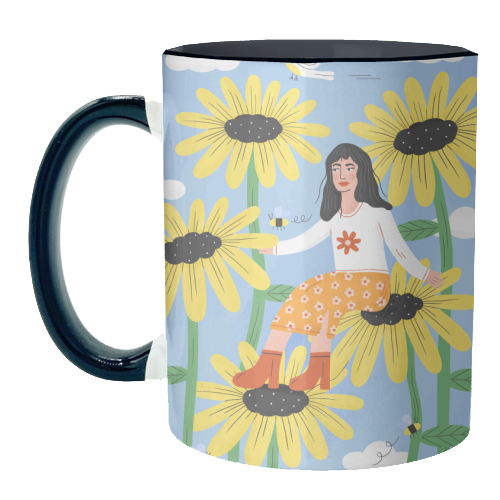 Cute sunflower girl - unique mug by Katie Brookes