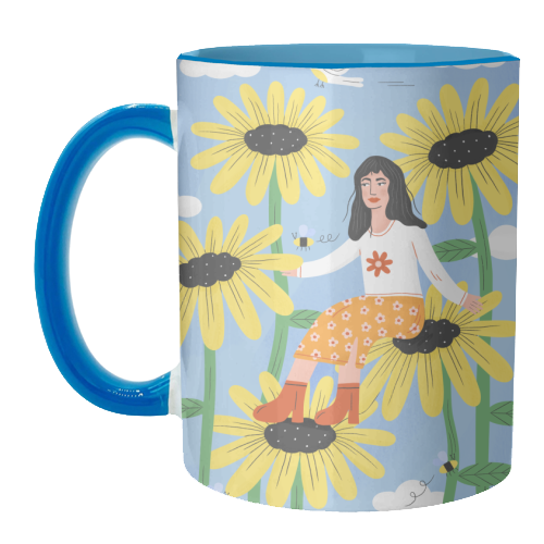 Cute sunflower girl - unique mug by Katie Brookes