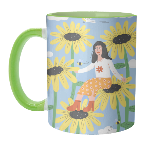Cute sunflower girl - unique mug by Katie Brookes