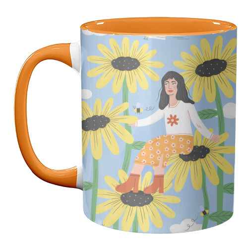 Cute sunflower girl - unique mug by Katie Brookes