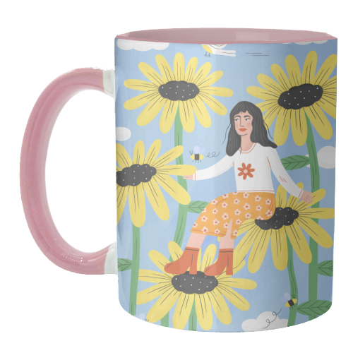 Cute sunflower girl - unique mug by Katie Brookes