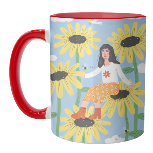 Cute sunflower girl - unique mug by Katie Brookes