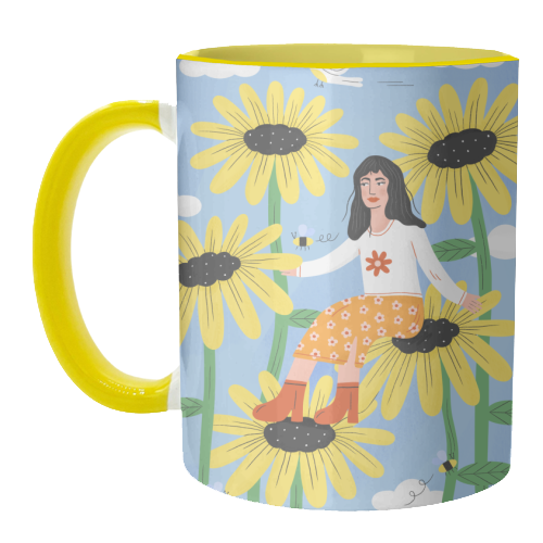 Cute sunflower girl - unique mug by Katie Brookes