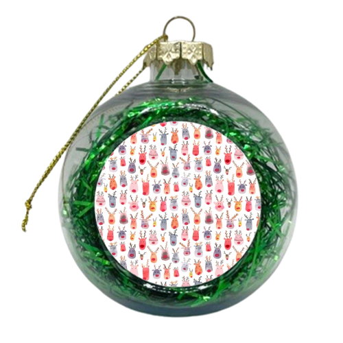 Cute Watercolor Christmas Rudolph Reindeers - xmas bauble by Ninola Design