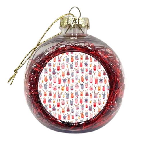 Cute Watercolor Christmas Rudolph Reindeers - xmas bauble by Ninola Design
