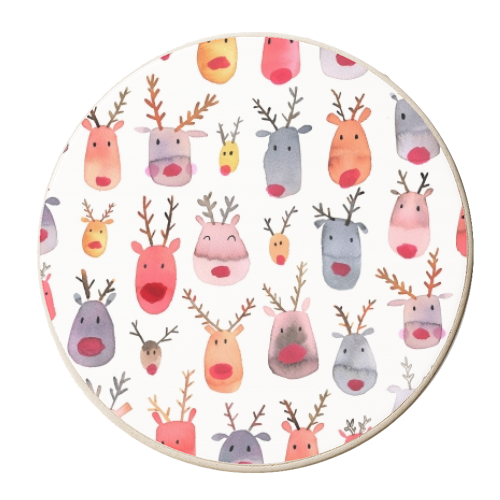Cute Watercolor Christmas Rudolph Reindeers - personalised beer coaster by Ninola Design