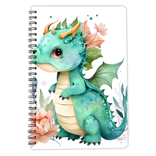 cute watercolor dino - personalised A4, A5, A6 notebook by haris kavalla