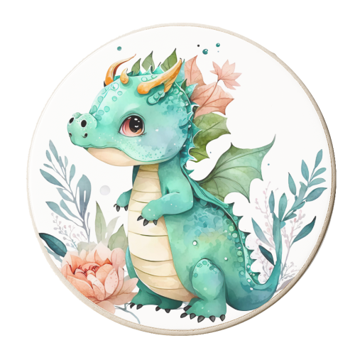 cute watercolor dino - personalised beer coaster by haris kavalla